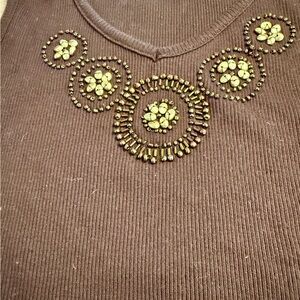 Karen Scott Chocolate Brown Embellished Tank Top